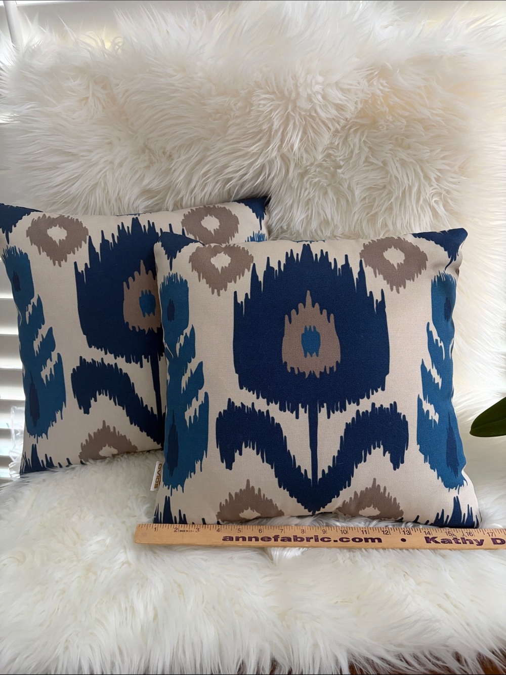 Decorative Blue and Taupe Ikat Throw Pillow - Ovios Brand (2)